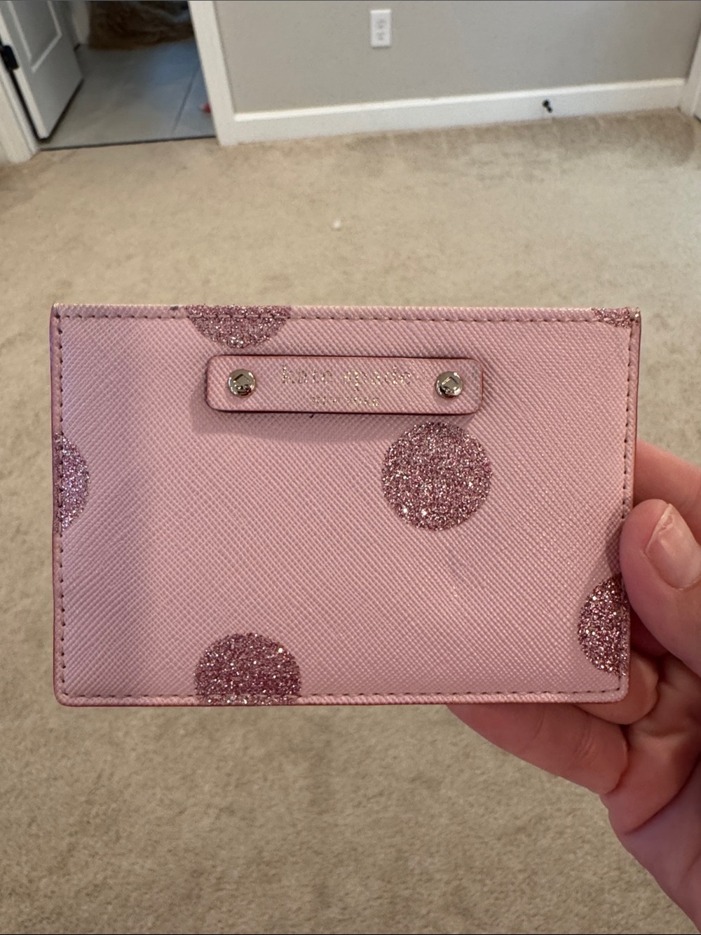 kate spade pink glitter polka dot card case - Picture 3 of 3
